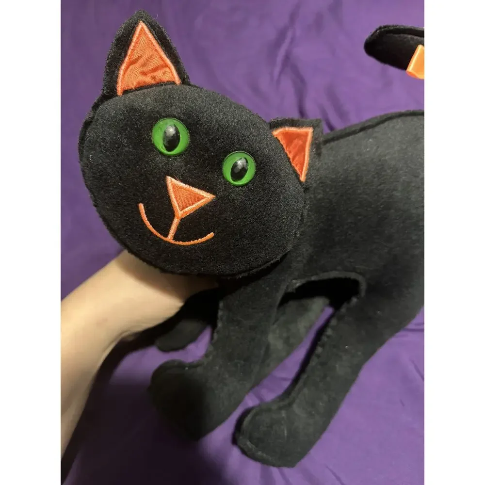 Vintage Halloween Black & Orange Cat Stuffed Animal Plush Holiday Decor